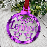 Load image into Gallery viewer, Personalised star Christmas decoration in purple mirrored acrylic