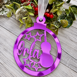 Load image into Gallery viewer, Personalised music Christmas decoration in purple mirrored acrylic
