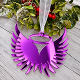 Load image into Gallery viewer, Angel wings in memory Christmas decoration in purple mirrored acrylic, plain