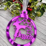 Load image into Gallery viewer, Personalised karate Christmas decoration in purple mirrored acrylic