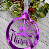 Load image into Gallery viewer, Personalised gymnast Christmas decoration in purple mirrored acrylic