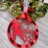 Load image into Gallery viewer, Personalised karate Christmas decoration in red mirrored acrylic