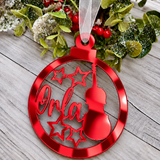 Load image into Gallery viewer, Personalised music Christmas decoration in red mirrored acrylic