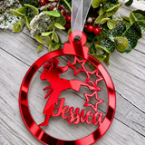 Load image into Gallery viewer, Personalised karate Christmas decoration in red mirrored acrylic