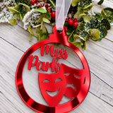 Load image into Gallery viewer, Personalised drama Christmas decoration in red mirrored acrylic