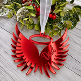 Load image into Gallery viewer, Angel wings in memory Christmas decoration in red mirrored acrylic engraved with a name