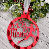 Load image into Gallery viewer, Personalised runner Christmas decoration in red mirrored acrylic