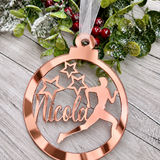 Load image into Gallery viewer, Personalised runner Christmas decoration in rose gold mirrored acrylic