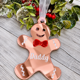 Load image into Gallery viewer, Personalised gingerbread man Christmas decoration in rose gold mirrored acrylic