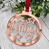 Load image into Gallery viewer, Personalised star Christmas decoration in rose gold mirrored acrylic