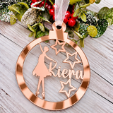 Load image into Gallery viewer, Personalised ballerina Christmas decoration in rose gold mirrored acrylic