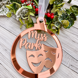 Load image into Gallery viewer, Personalised drama Christmas decoration in rose gold mirrored acrylic