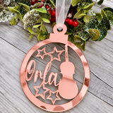 Load image into Gallery viewer, Personalised music Christmas decoration in rose gold mirrored acrylic