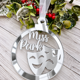 Load image into Gallery viewer, Personalised drama Christmas decoration in silver mirrored acrylic