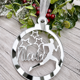 Load image into Gallery viewer, Personalised runner Christmas decoration in silver mirrored acrylic