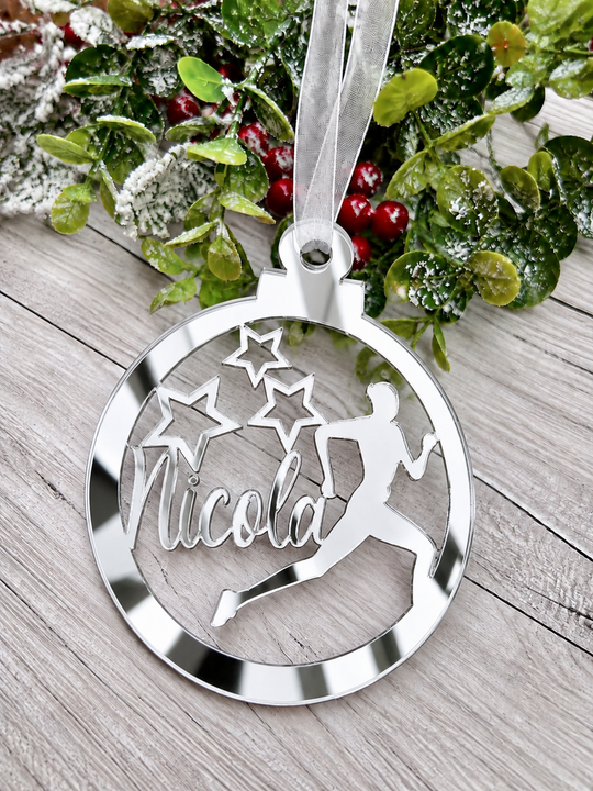 Personalised runner Christmas decoration in silver mirrored acrylic