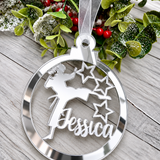 Load image into Gallery viewer, Personalised karate Christmas decoration in silver mirrored acrylic