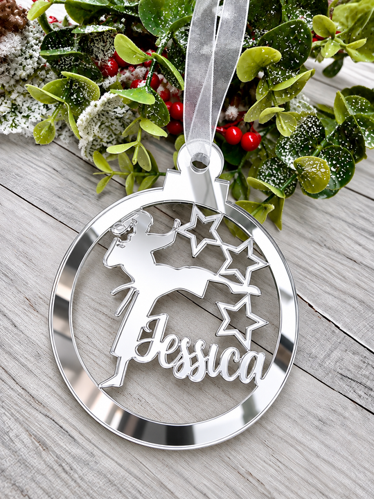 Personalised karate Christmas decoration in silver mirrored acrylic