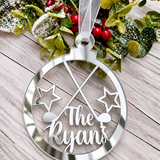 Load image into Gallery viewer, Personalised golf Christmas decoration in silver mirrored acrylic