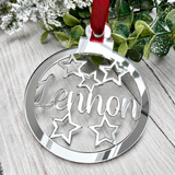 Load image into Gallery viewer, Personalised star Christmas decoration in silver mirrored acrylic