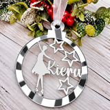 Load image into Gallery viewer, Personalised ballerina Christmas decoration in silver mirrored acrylic
