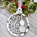 Load image into Gallery viewer, Personalised music Christmas decoration in silver mirrored acrylic