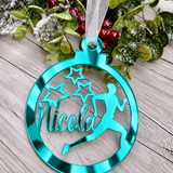Load image into Gallery viewer, Personalised runner Christmas decoration in teal mirrored acrylic