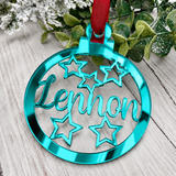 Load image into Gallery viewer, Personalised star Christmas decoration in teal mirrored acrylic