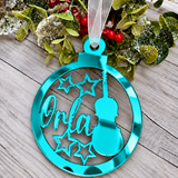 Load image into Gallery viewer, Personalised music Christmas decoration in teal mirrored acrylic