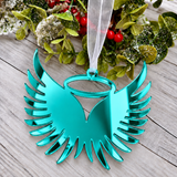 Load image into Gallery viewer, Angel wings in memory Christmas decoration in teal mirrored acrylic, plain
