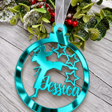 Load image into Gallery viewer, Personalised karate Christmas decoration in teal mirrored acrylic