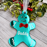 Load image into Gallery viewer, Personalised gingerbread man Christmas decoration in teal mirrored acrylic