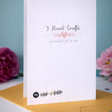 Load image into Gallery viewer, The back of a Personalised 30th wedding anniversary card detailing our I Heart Crafts logo with a spotify barcode link to play your favourite song.