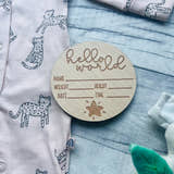 Load image into Gallery viewer, Personalised wooden baby milestone discs with rainbow theme, engraved with baby's milestones. Perfect for newborn gifts, baby showers, and capturing special moments.