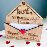 Load image into Gallery viewer, Gift ready personalised wooden 50th birthday keepsake packaging engraved love gift