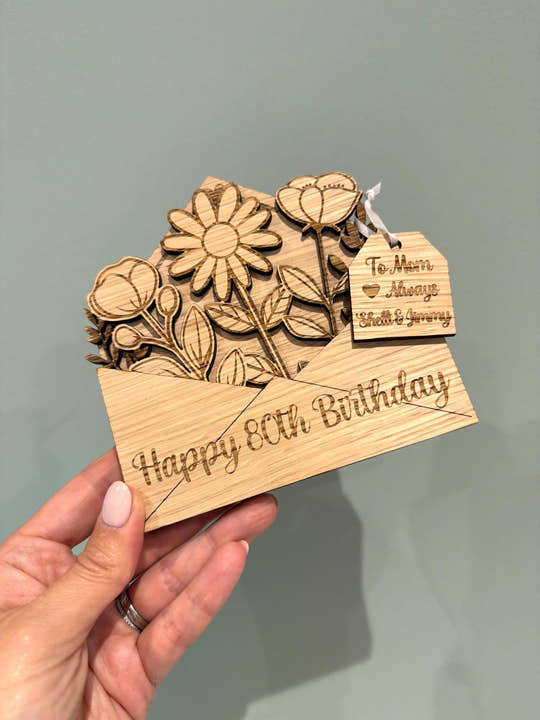 80th Birthday Wooden Flower Card