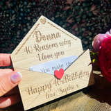 Load image into Gallery viewer, Personalised wooden birthday card for 40th birthday card. Engraved keepsake gift with custom message for friend with name.
