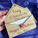 Load image into Gallery viewer, Personalised wooden birthday card for 40th birthday card. Engraved keepsake gift with custom message for him or her.