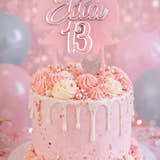 Load image into Gallery viewer, Pink Bow Birthday Cake Topper – Custom Name & Age