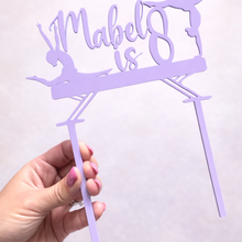 Load image into Gallery viewer, Personalised lilac acrylic gymnastics birthday cake topper with custom name and age