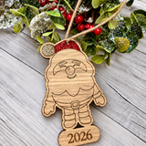 Load image into Gallery viewer, Personalised glittered Santa Christmas decoration in oak veneer (photo 2)