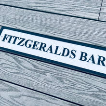 Load image into Gallery viewer, Personalised bar name sign mounted on outdoor wall, perfect for home bar, man cave, or garden pub decor