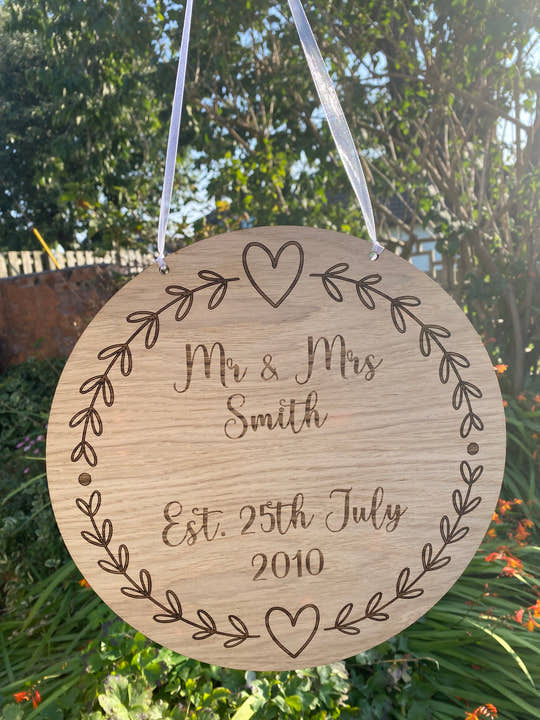Personalised Oak Wedding Day Sign - Mr & Mrs