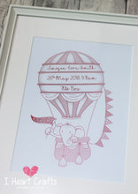 Load image into Gallery viewer, Birth Announcement Pink Hot Air Balloon Foil Print