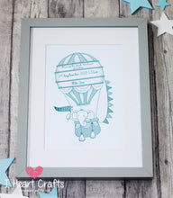 Load image into Gallery viewer, Birth Announcement Blue Hot Air Balloon Foil Print