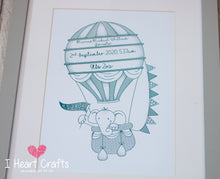 Load image into Gallery viewer, Birth Announcement Blue Hot Air Balloon Foil Print