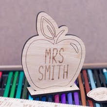 Load image into Gallery viewer, Personalised Oak Teacher's Desk Apple Sign craft product
