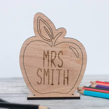 Load image into Gallery viewer, Personalised Oak Teacher's Desk Apple Sign craft product