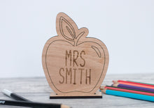 Load image into Gallery viewer, Personalised Oak Teacher's Desk Apple Sign
