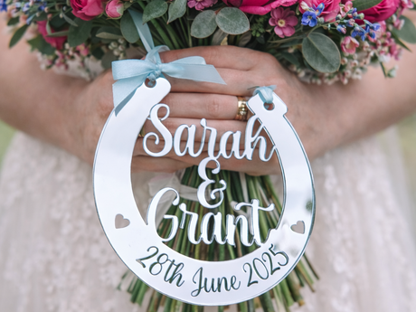 Personalised silver mirror wedding horseshoe